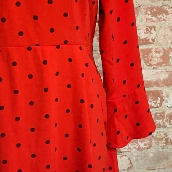 Old Navy Red Black Polka Dot Dress Womens Size Large L Long Bell Sleeve Casual - Picture 5 of 8